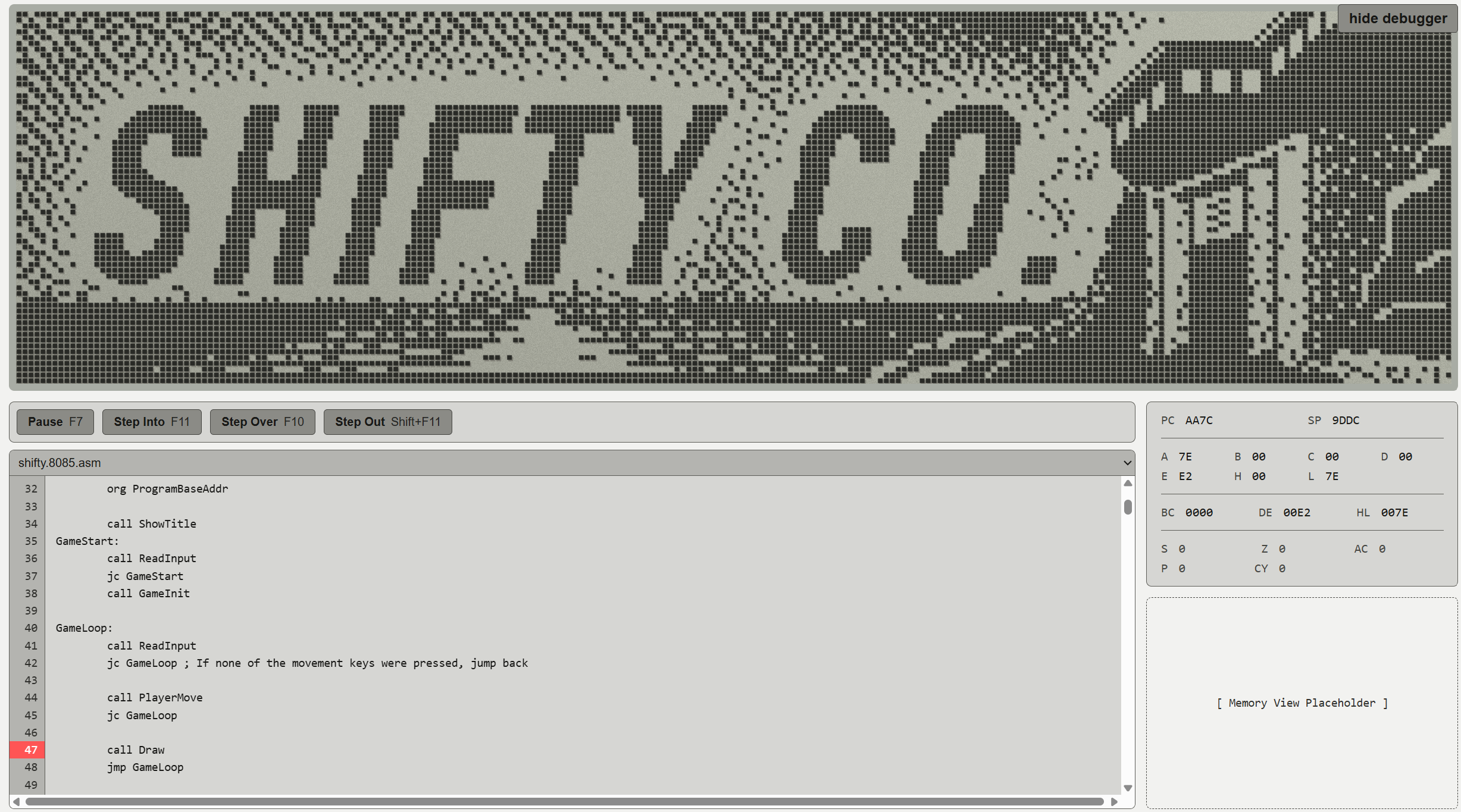 Screenshot of debugger